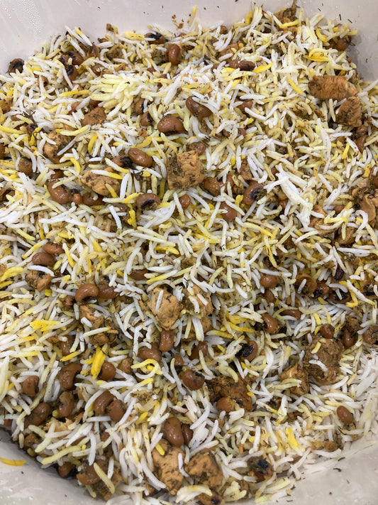 Persian Chicken Pilau (Lobia Polo with Chicken)